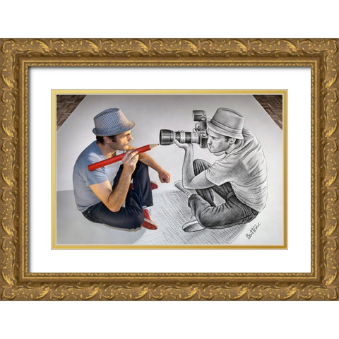 Pencil Vs Camera 73 - Photographer and Illustrator Gold Ornate Wood Framed Art Print with Double Matting by Heine, Ben