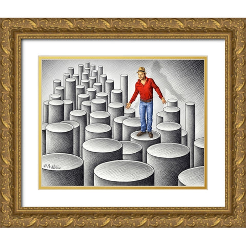 Pencil Vs Camera 75 Cylinders Gold Ornate Wood Framed Art Print with Double Matting by Heine, Ben