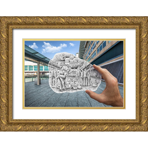 Pencil Vs Camera 84 - Shopping Lovers Gold Ornate Wood Framed Art Print with Double Matting by Heine, Ben