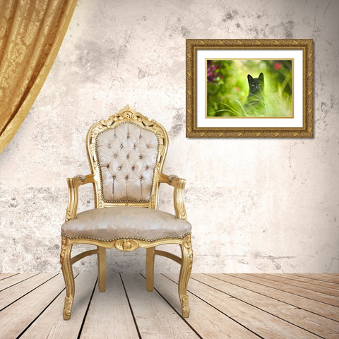 Black Cat Gold Ornate Wood Framed Art Print with Double Matting by Heine, Ben