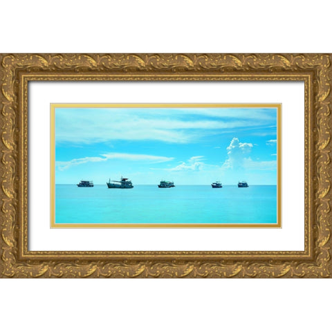 Cyan waterscape Thailand - 418 Gold Ornate Wood Framed Art Print with Double Matting by Heine, Ben