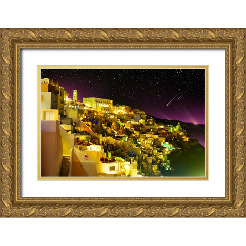 Fira By Night Gold Ornate Wood Framed Art Print with Double Matting by Heine, Ben