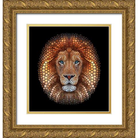 Lion face made of circles Gold Ornate Wood Framed Art Print with Double Matting by Heine, Ben