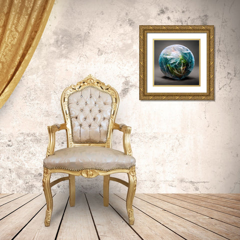 Astro Cruise 15 - Earth Wrapped in a Plastic Bag Gold Ornate Wood Framed Art Print with Double Matting by Heine, Ben