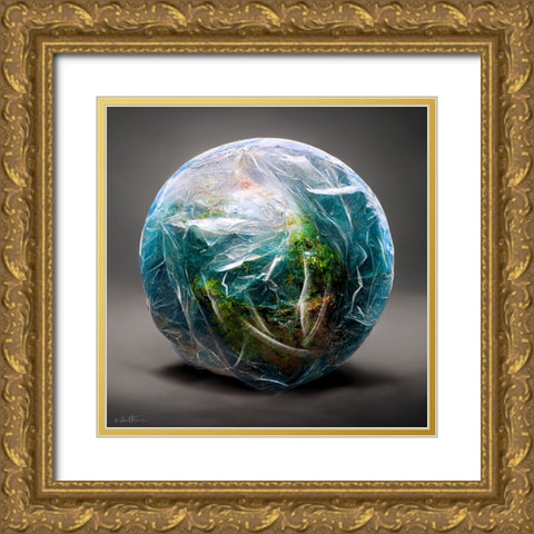 Astro Cruise 15 - Earth Wrapped in a Plastic Bag Gold Ornate Wood Framed Art Print with Double Matting by Heine, Ben