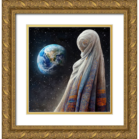 Astro Cruise 22 - The Lost Planet and The Blind People Gold Ornate Wood Framed Art Print with Double Matting by Heine, Ben