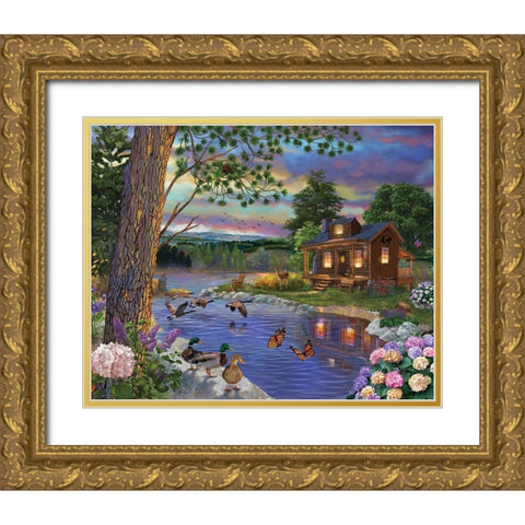 Peace River Gold Ornate Wood Framed Art Print with Double Matting by Bigelow Illustrations- Exclusive