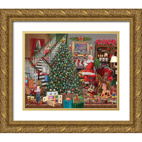 Christmas Joy Gold Ornate Wood Framed Art Print with Double Matting by Bigelow Illustrations- Exclusive