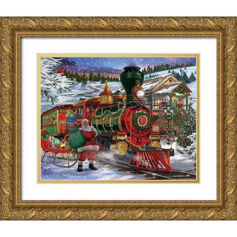 Santa Express Gold Ornate Wood Framed Art Print with Double Matting by Bigelow Illustrations- Exclusive
