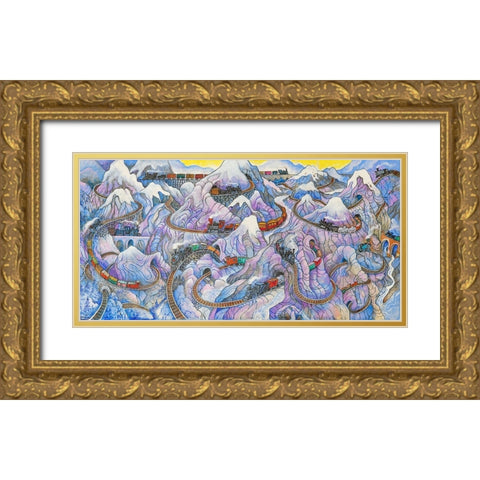 Stave Trains Gold Ornate Wood Framed Art Print with Double Matting by Bell, Bill