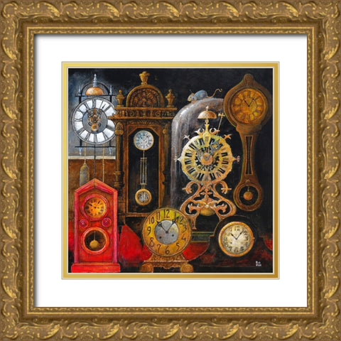 Hickory Dickory Dock Gold Ornate Wood Framed Art Print with Double Matting by Bell, Bill