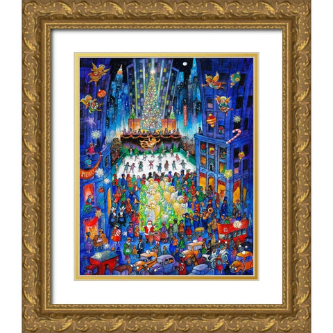 Skating At Rockefeller  Gold Ornate Wood Framed Art Print with Double Matting by Bell, Bill