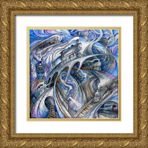 Trains Gold Ornate Wood Framed Art Print with Double Matting by Bell, Bill