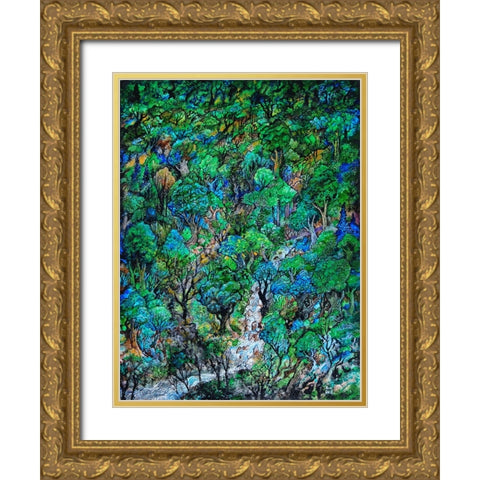 Waterfall Gold Ornate Wood Framed Art Print with Double Matting by Bell, Bill