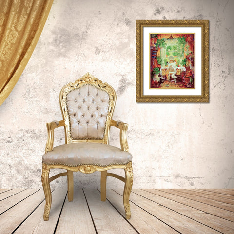The Sewing Lady 2 Gold Ornate Wood Framed Art Print with Double Matting by Bell, Bill