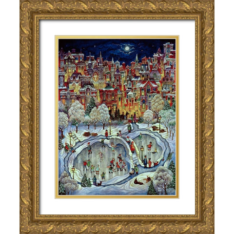 Night Snow Gold Ornate Wood Framed Art Print with Double Matting by Bell, Bill