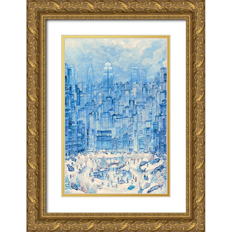 NY City Winter Gold Ornate Wood Framed Art Print with Double Matting by Bell, Bill