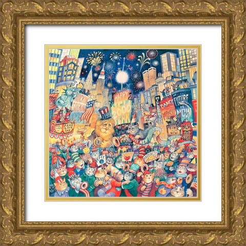 NY Eve 2000 Horiz Gold Ornate Wood Framed Art Print with Double Matting by Bell, Bill