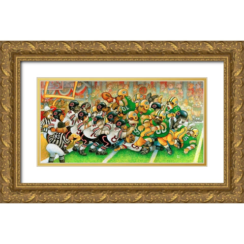 Football Dogs Gold Ornate Wood Framed Art Print with Double Matting by Bell, Bill