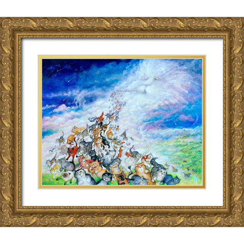 God Created Cats Gold Ornate Wood Framed Art Print with Double Matting by Bell, Bill