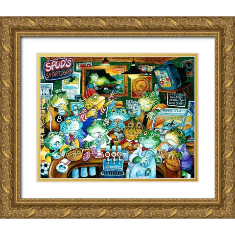 Spuds Sportsbar Gold Ornate Wood Framed Art Print with Double Matting by Bell, Bill