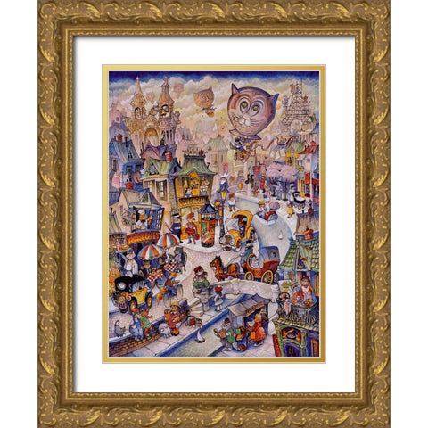 Paris Les Chats Gold Ornate Wood Framed Art Print with Double Matting by Bell, Bill