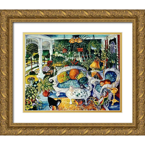 White Wicker Summer Gold Ornate Wood Framed Art Print with Double Matting by Bell, Bill