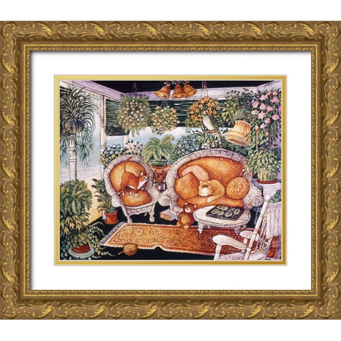 Wicker Porch Gold Ornate Wood Framed Art Print with Double Matting by Bell, Bill