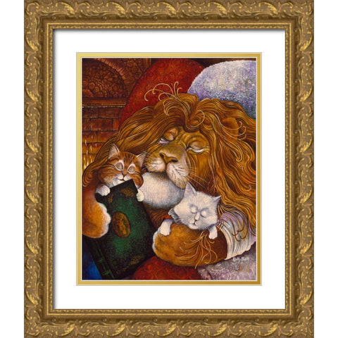 Sleeping Lion Gold Ornate Wood Framed Art Print with Double Matting by Bell, Bill