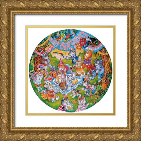Birthday Cats Gold Ornate Wood Framed Art Print with Double Matting by Bell, Bill