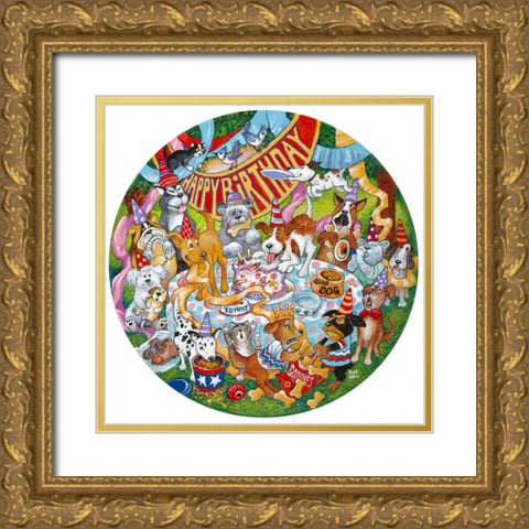Birthday Dogs Gold Ornate Wood Framed Art Print with Double Matting by Bell, Bill