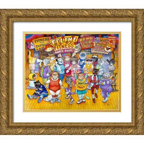 Feline Fitness Gold Ornate Wood Framed Art Print with Double Matting by Bell, Bill