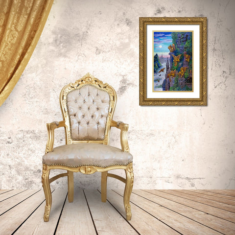 Gargoyles Twilight Gold Ornate Wood Framed Art Print with Double Matting by Bell, Bill