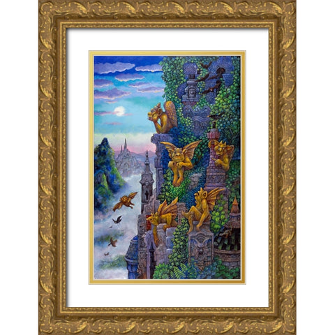 Gargoyles Twilight Gold Ornate Wood Framed Art Print with Double Matting by Bell, Bill