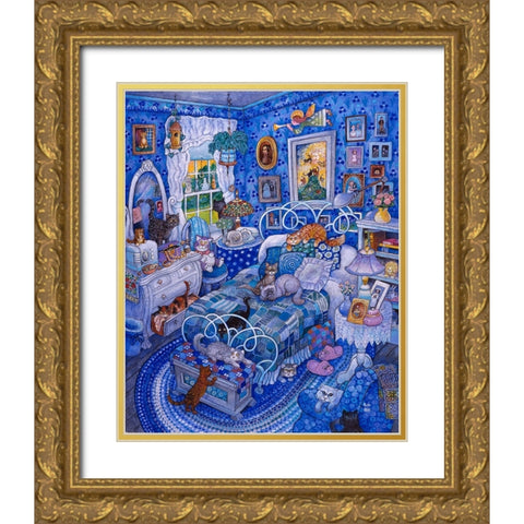 Patchwork Cats Gold Ornate Wood Framed Art Print with Double Matting by Bell, Bill