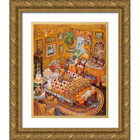 Cat Nap Gold Ornate Wood Framed Art Print with Double Matting by Bell, Bill