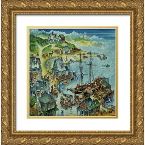 Quiet Harbor Gold Ornate Wood Framed Art Print with Double Matting by Bell, Bill