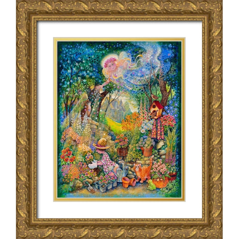 My Gardening Angel Gold Ornate Wood Framed Art Print with Double Matting by Bell, Bill