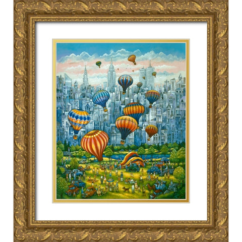 Central Park Balloons Gold Ornate Wood Framed Art Print with Double Matting by Bell, Bill