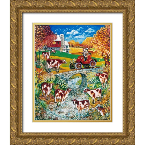 How Now Brown Cow Gold Ornate Wood Framed Art Print with Double Matting by Bell, Bill