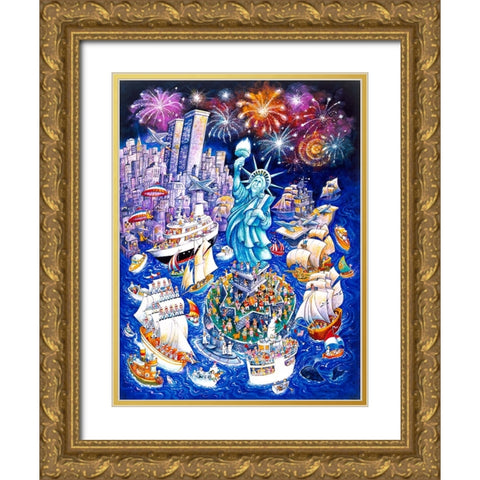 Miss Liberty Gold Ornate Wood Framed Art Print with Double Matting by Bell, Bill