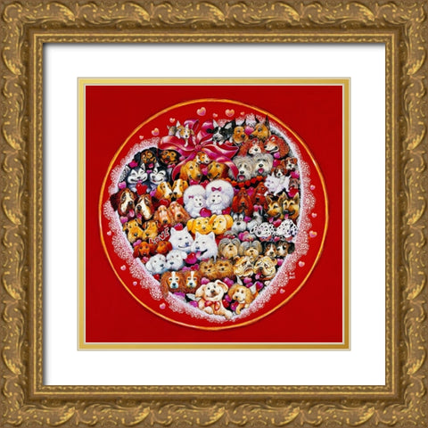 Valentine Dogs Gold Ornate Wood Framed Art Print with Double Matting by Bell, Bill