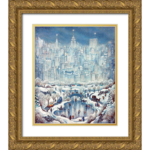 Central Park Snow Gold Ornate Wood Framed Art Print with Double Matting by Bell, Bill