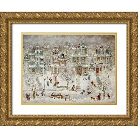 Flurries Gold Ornate Wood Framed Art Print with Double Matting by Bell, Bill