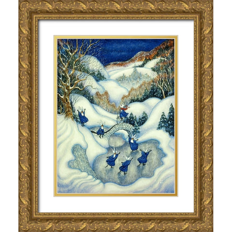 Skating Nuns Gold Ornate Wood Framed Art Print with Double Matting by Bell, Bill
