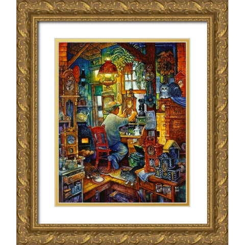 Clock Doc Gold Ornate Wood Framed Art Print with Double Matting by Bell, Bill