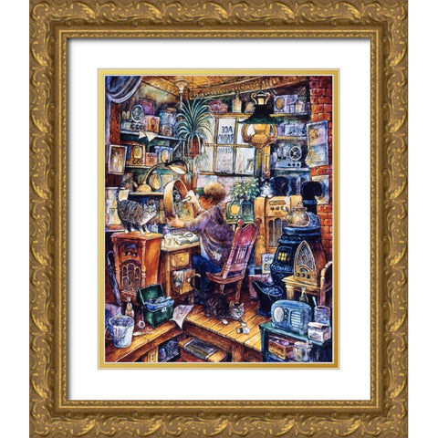Radio Repairman Gold Ornate Wood Framed Art Print with Double Matting by Bell, Bill