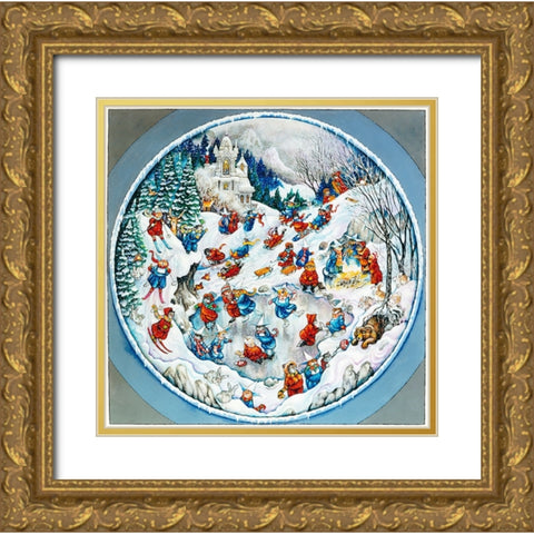 Holy Cats Snow Time (Pc) Gold Ornate Wood Framed Art Print with Double Matting by Bell, Bill
