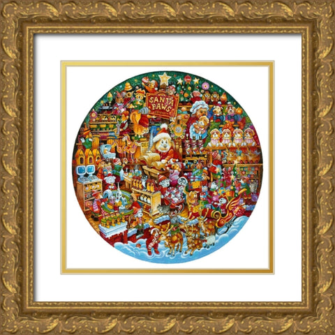 Santa Paws Workshop (Pc) Gold Ornate Wood Framed Art Print with Double Matting by Bell, Bill