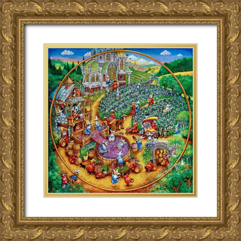 Holy Cats Stomp Them Grapes (Pc) Gold Ornate Wood Framed Art Print with Double Matting by Bell, Bill